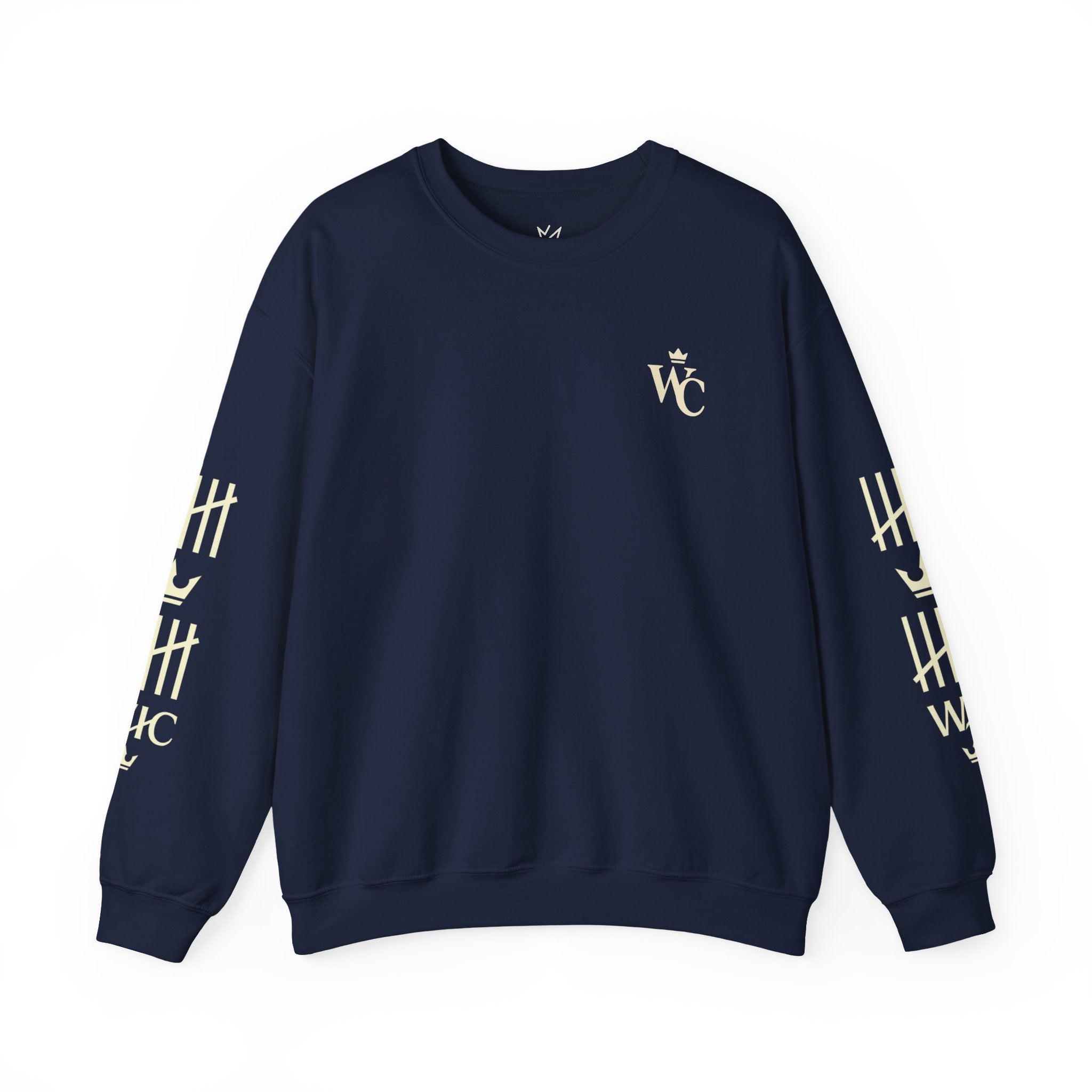 Crewneck Sweatshirt — WC Crown Logo & Tally Sleeve Graphic