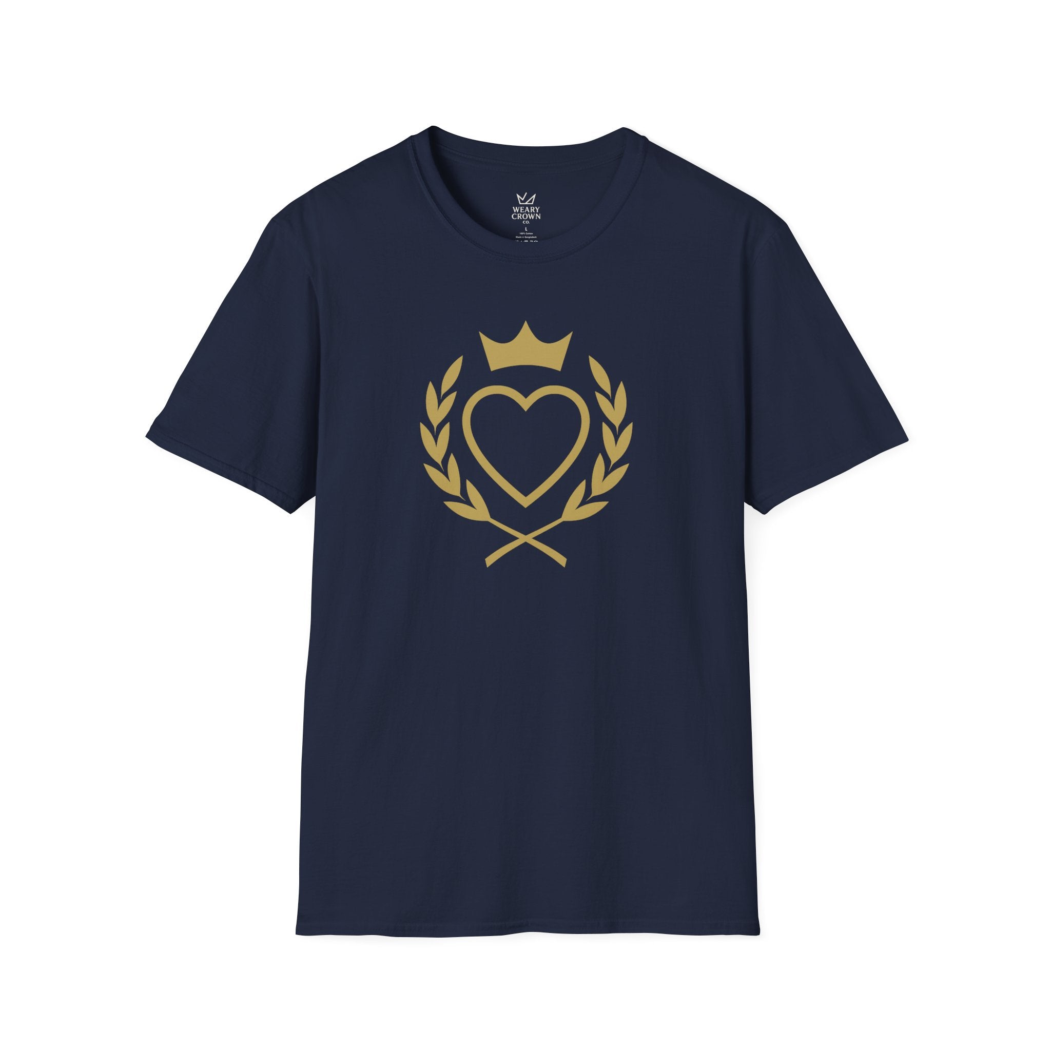 Crowned Heart Laurel Tee – Minimal Loyalty & Leadership Crest T‑Shirt