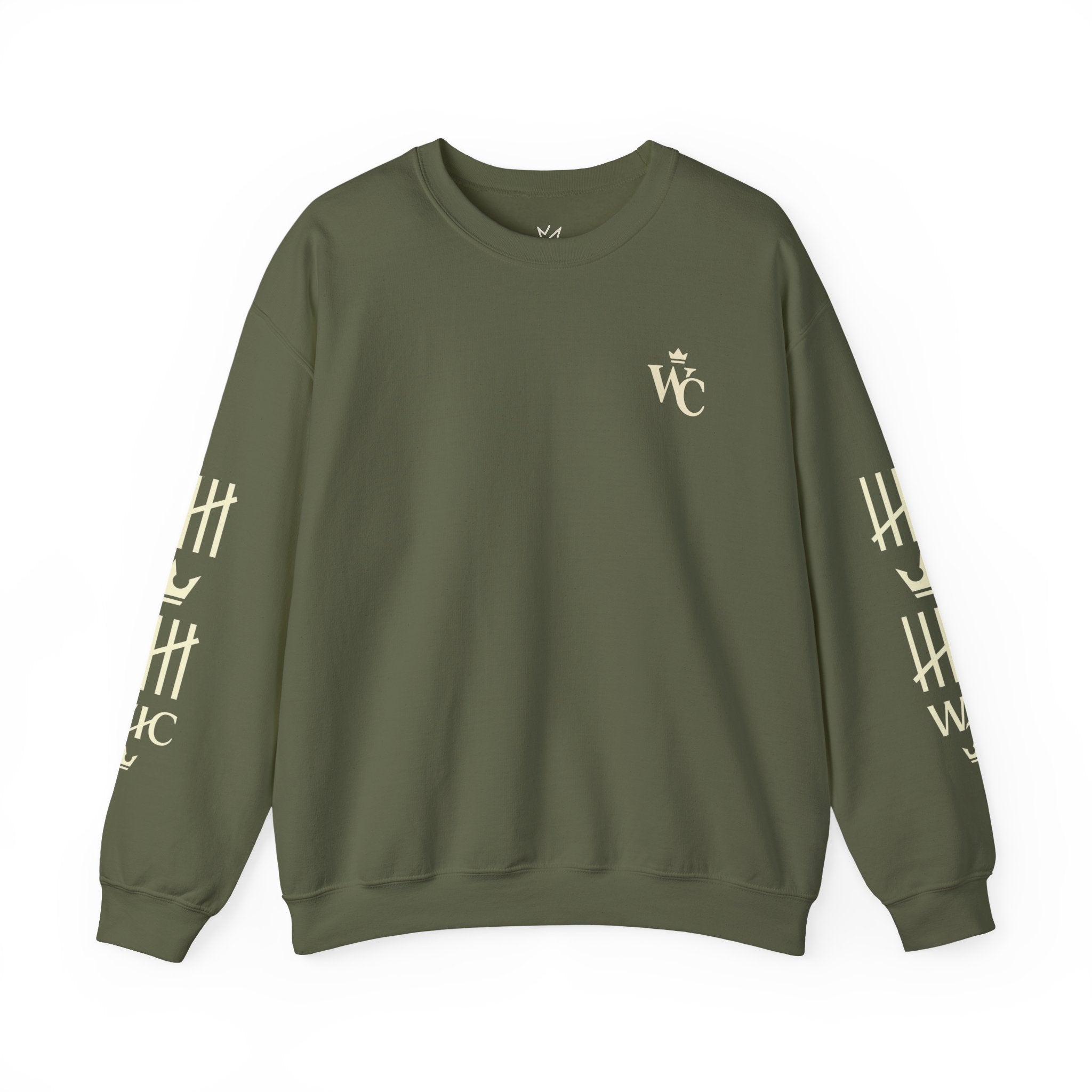 Crewneck Sweatshirt — WC Crown Logo & Tally Sleeve Graphic