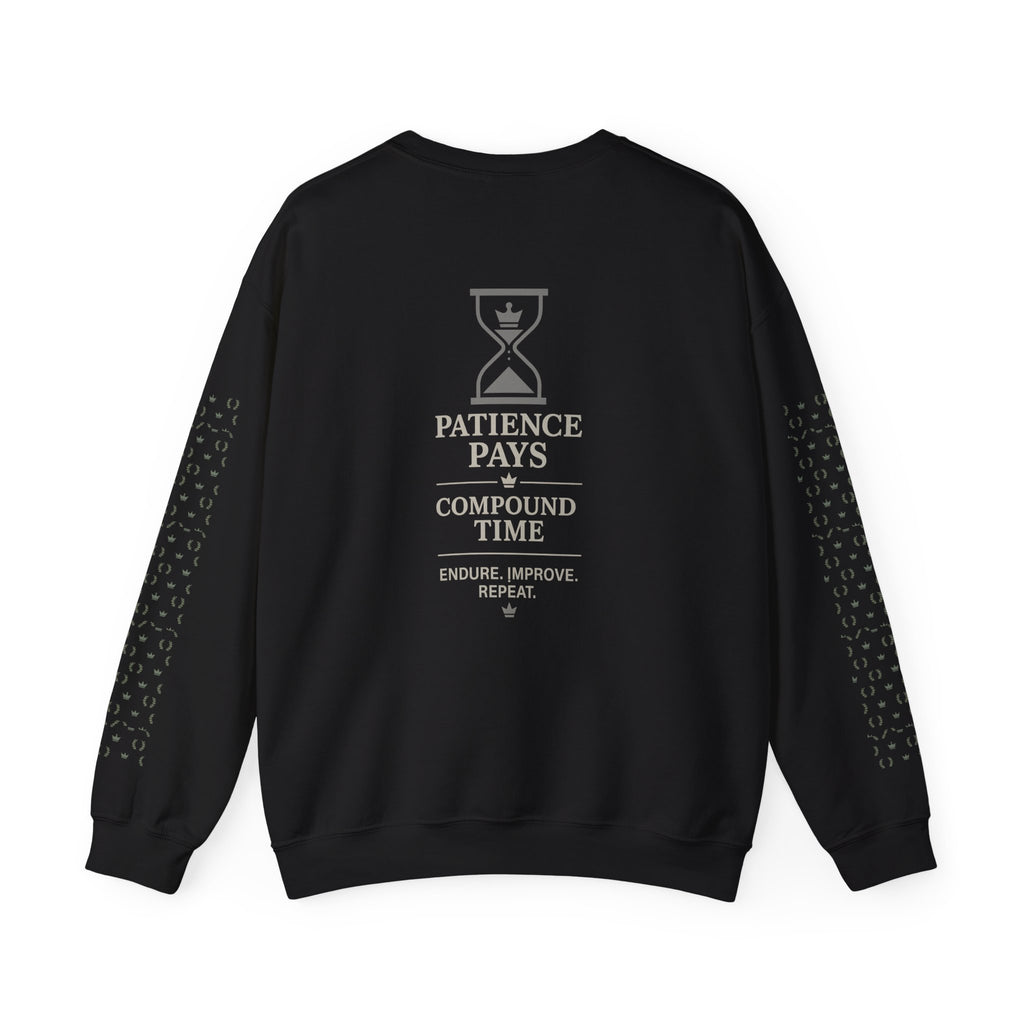 Compound Time Crewneck Sweatshirt — Patience Pays Hourglass