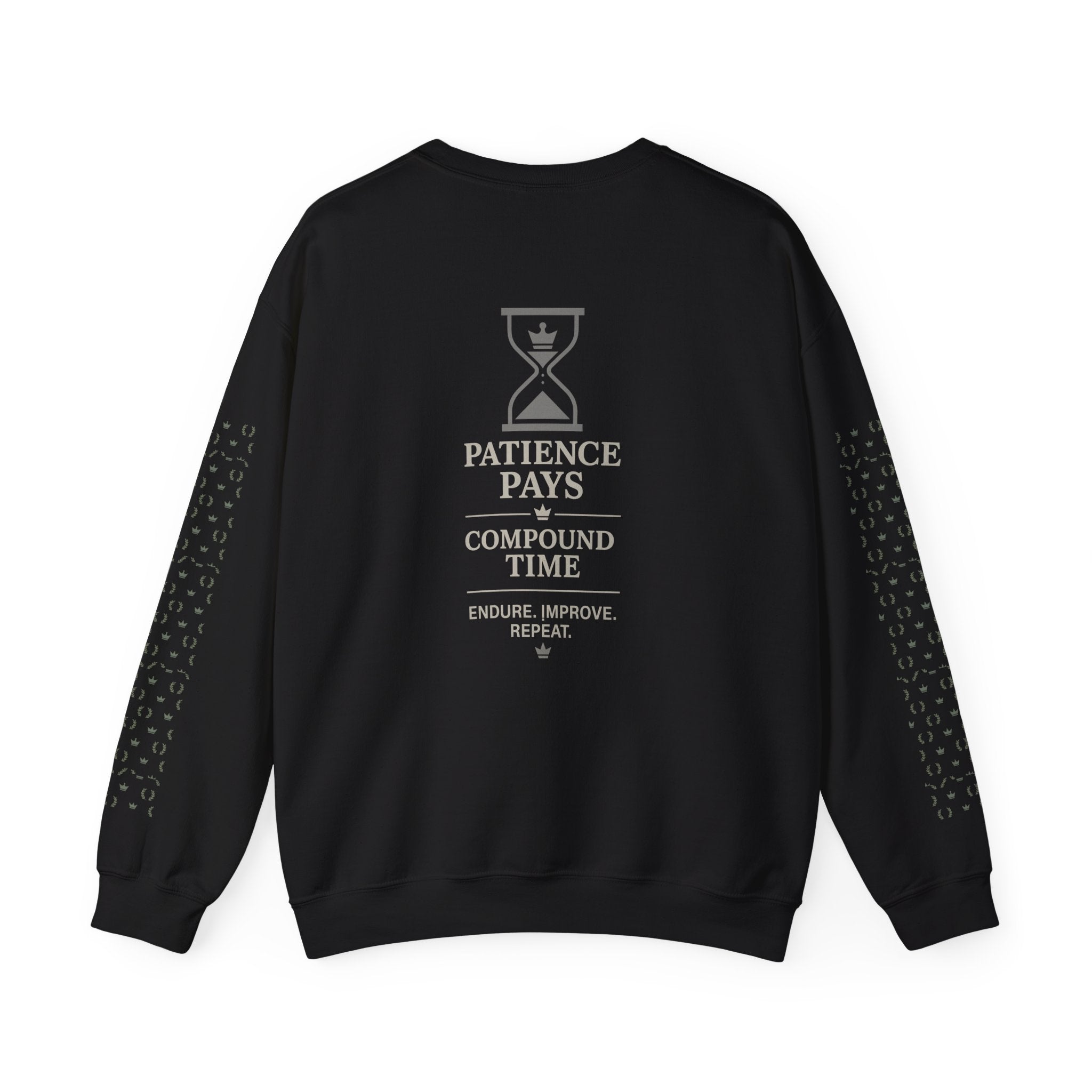 Compound Time Crewneck Sweatshirt — Patience Pays Hourglass