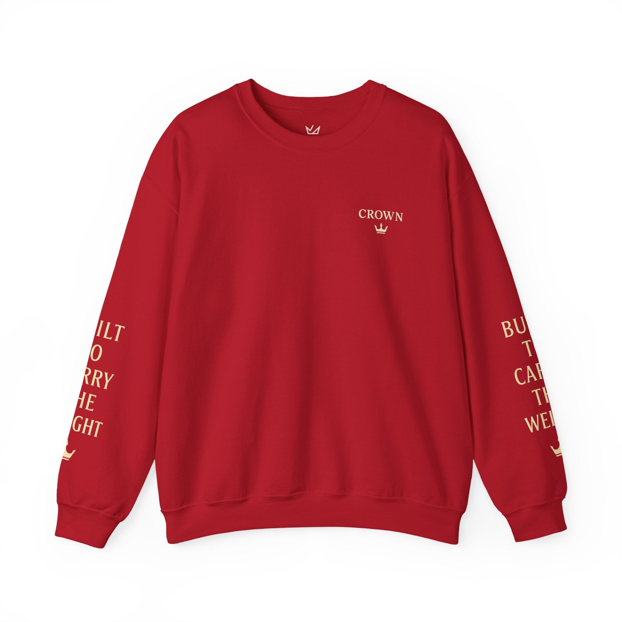 Crewneck Sweatshirt — ‘CROWN’ Minimal Gold Logo with Sleeve Text (Motivational Streetwear)