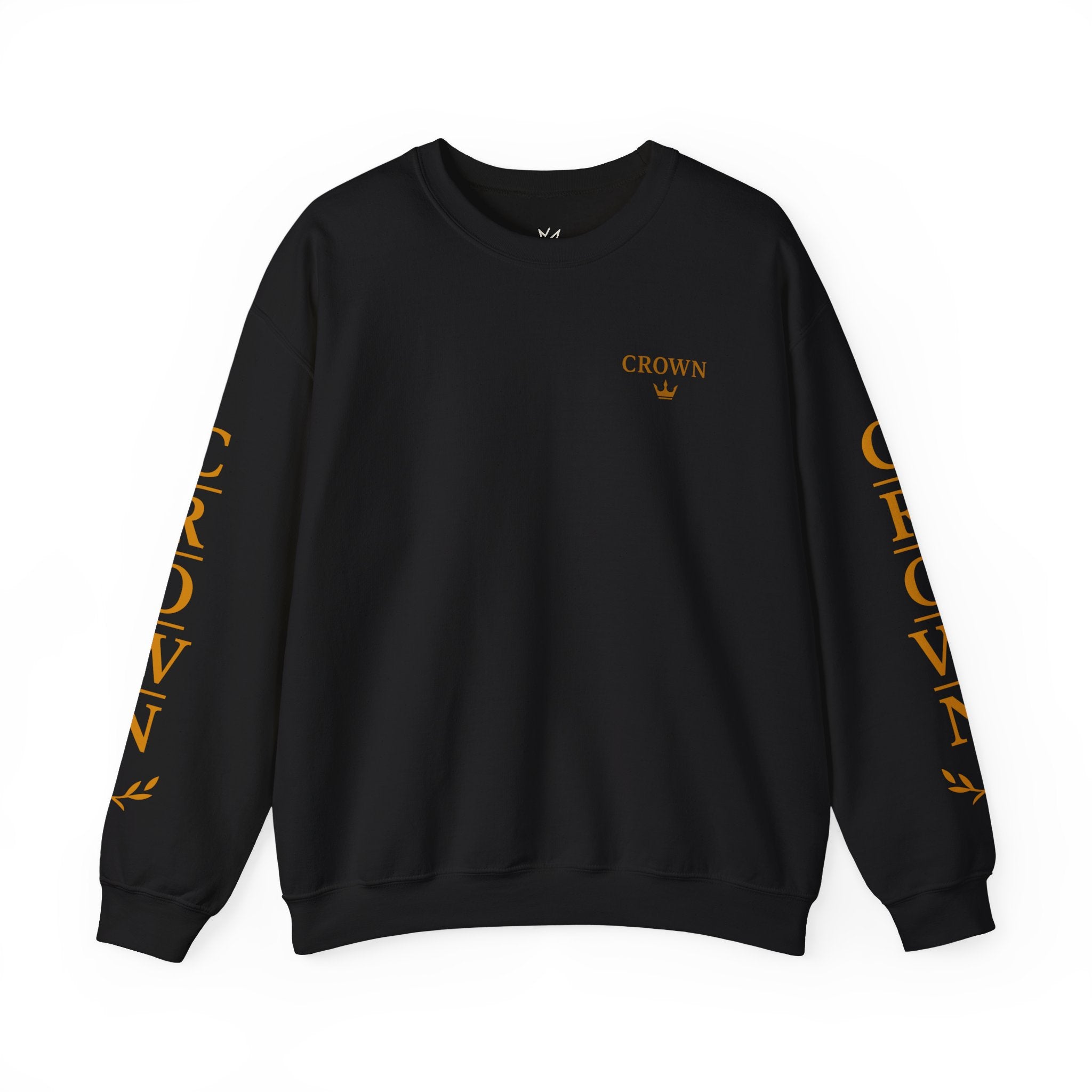 Crown Logo Crewneck Sweatshirt — Black & Gold Sleeve Graphic