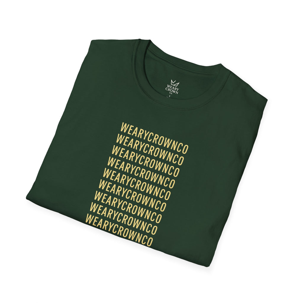 WearyCrownCo Repeat Wordmark Tee – Minimal Crown Signature T‑Shirt