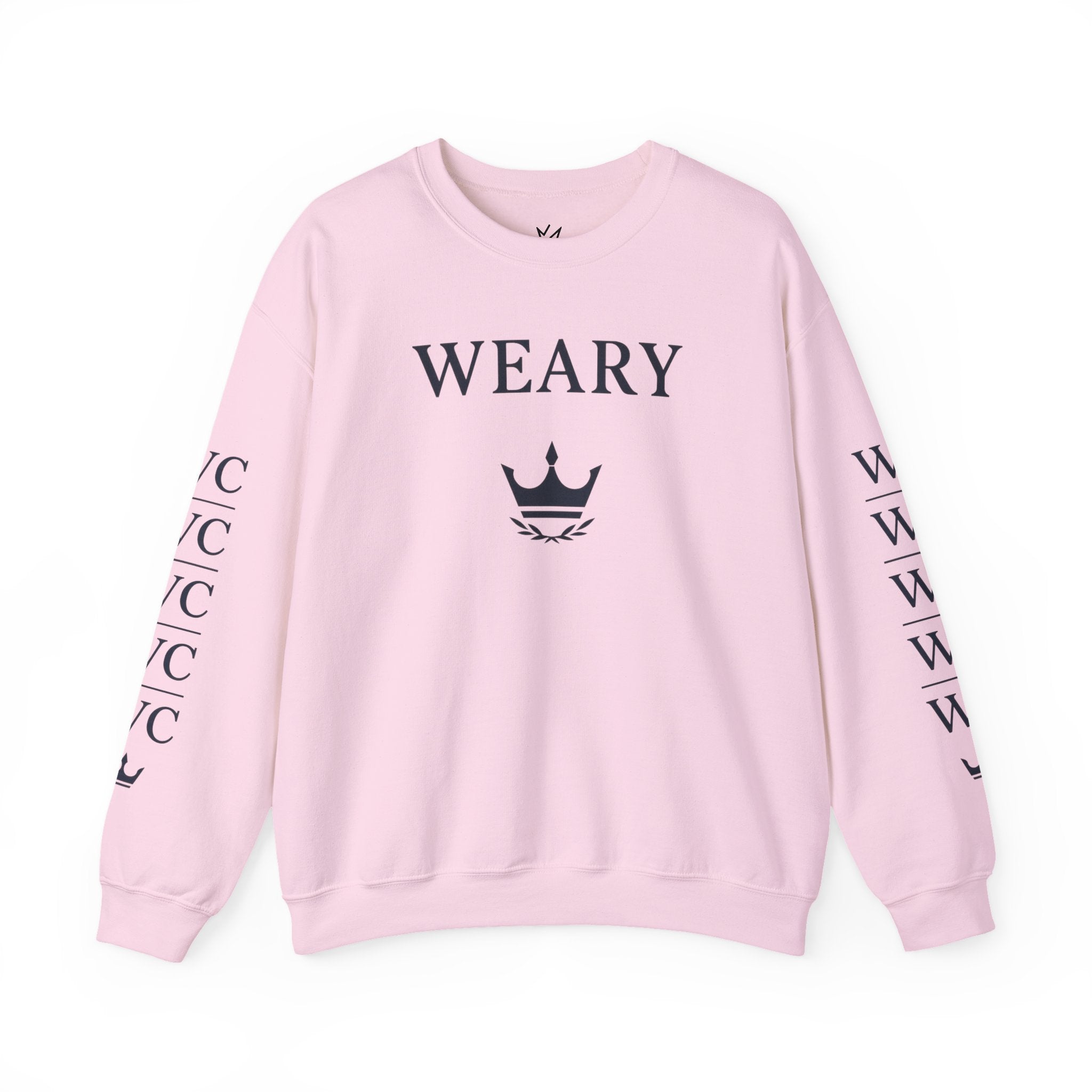 WEARY Wordmark Crewneck – Minimal Crown Emblem Sweatshirt with WC Sleeve