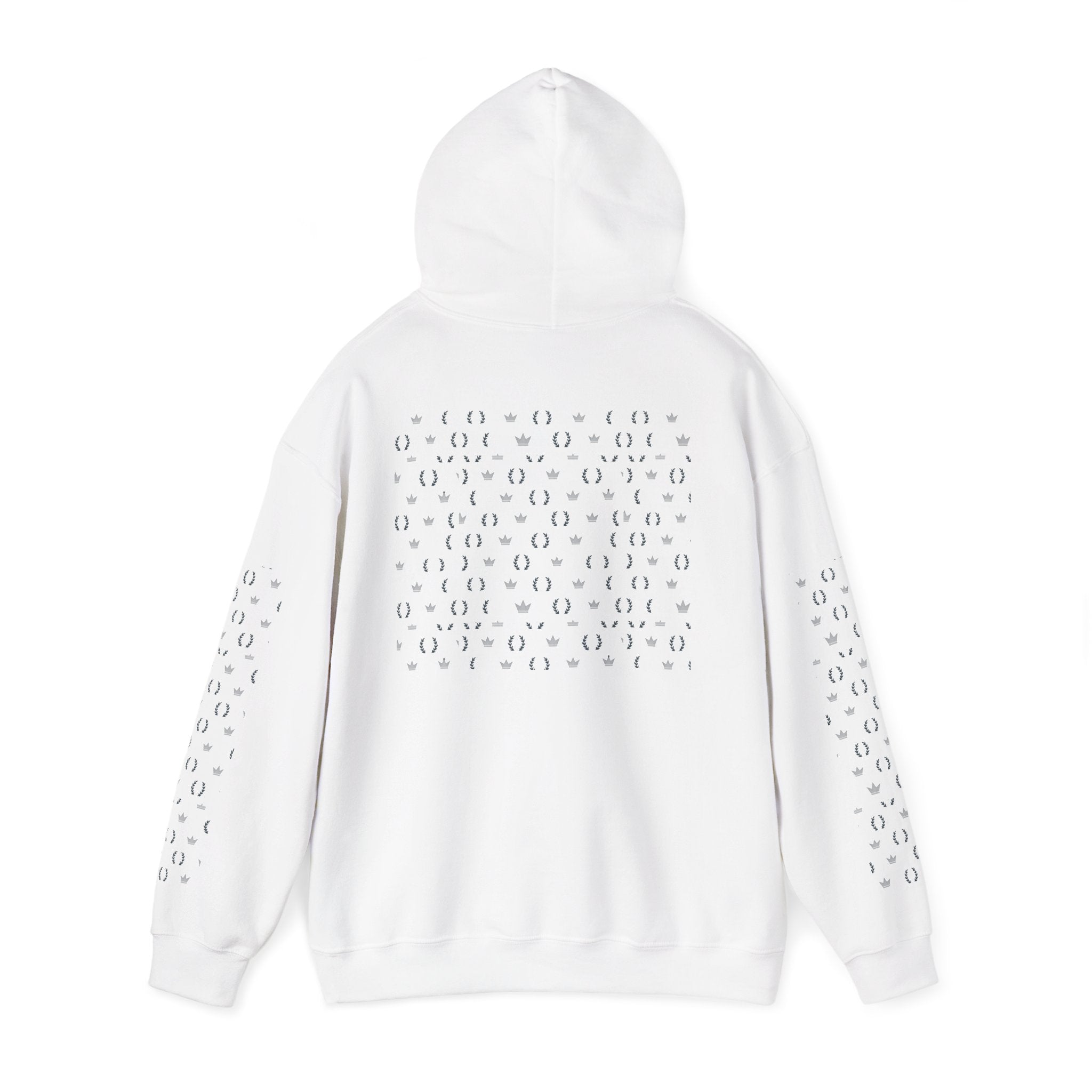 Crowned Essentials Hoodie – Crown Front + Monogram Pattern Sleeves