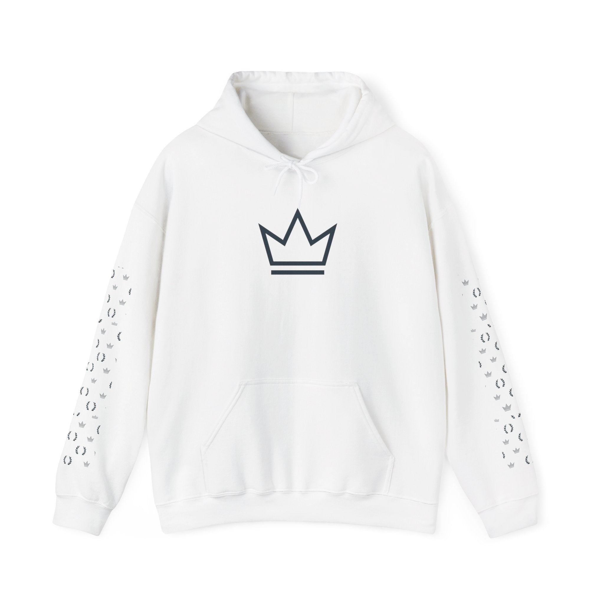 Crowned Essentials Hoodie – Crown Front + Monogram Pattern Sleeves