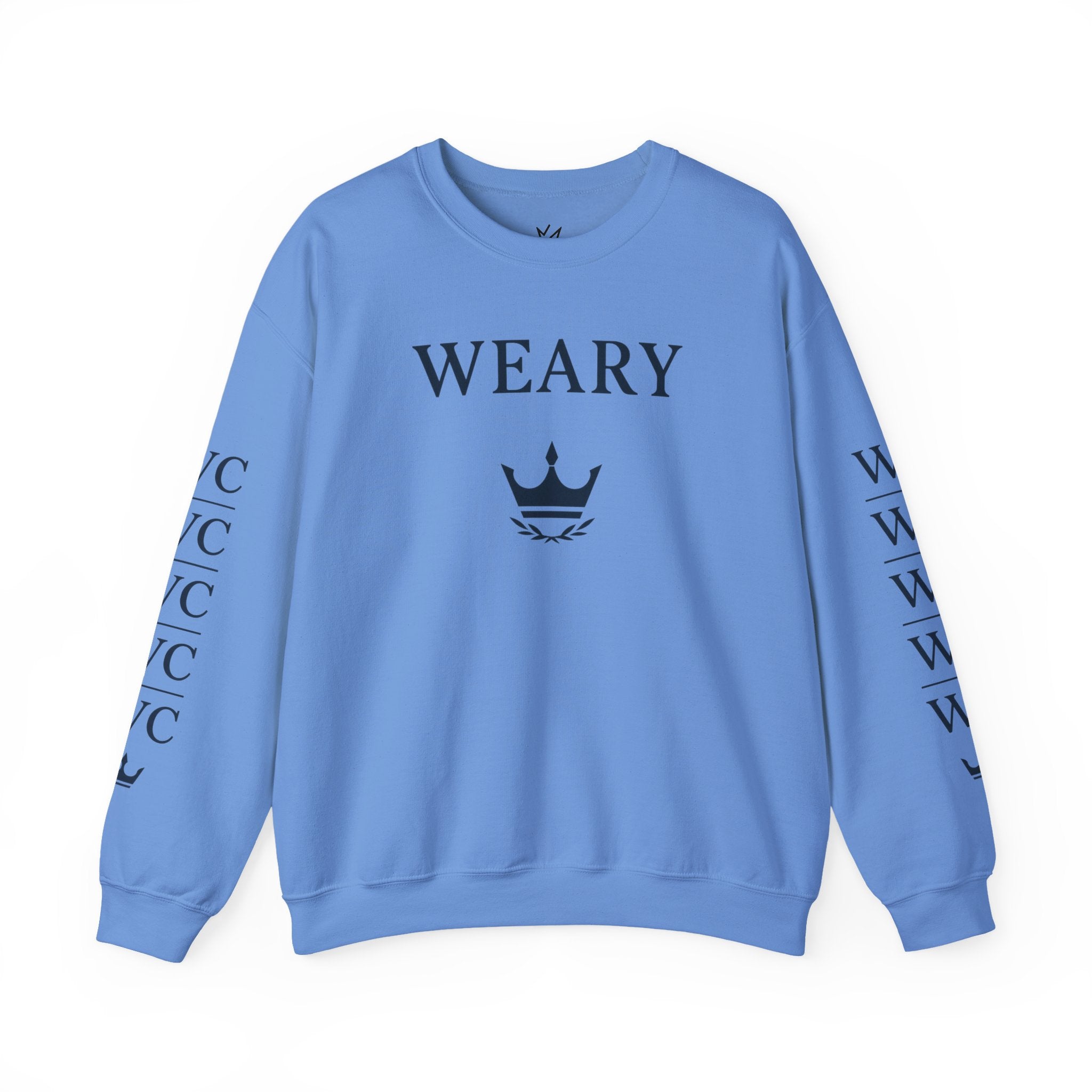 WEARY Wordmark Crewneck – Minimal Crown Emblem Sweatshirt with WC Sleeve