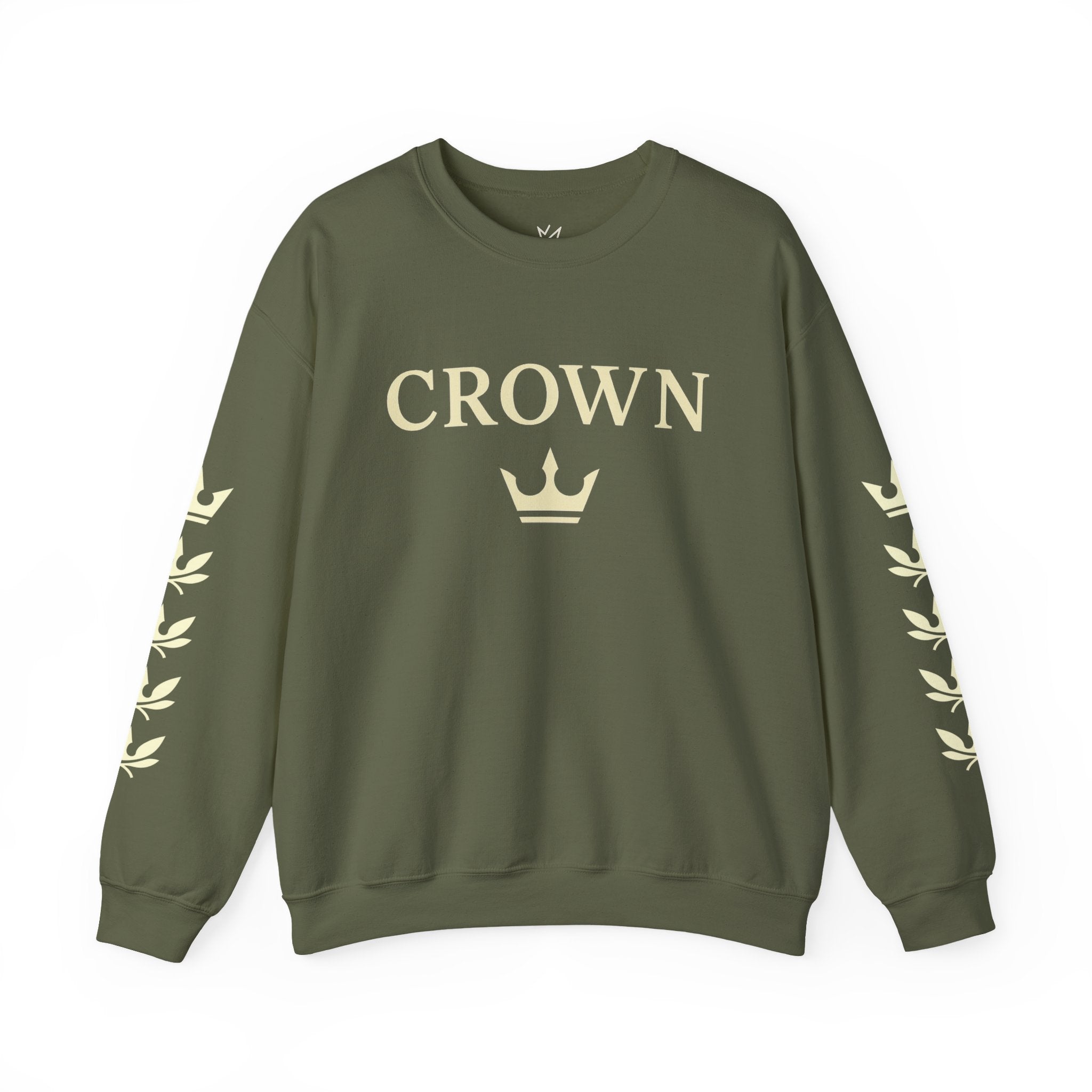 CROWN Statement Crewneck Sweatshirt (Laurel Sleeve Detail)