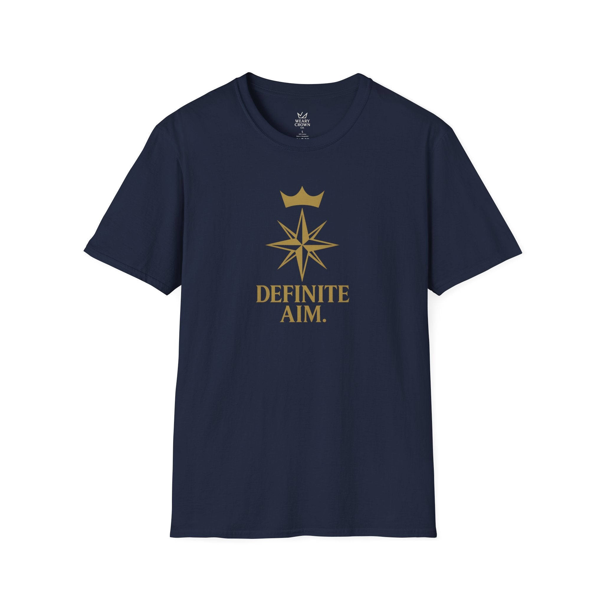 Definite Aim Tee – Crowned Compass Focus Motto T‑Shirt