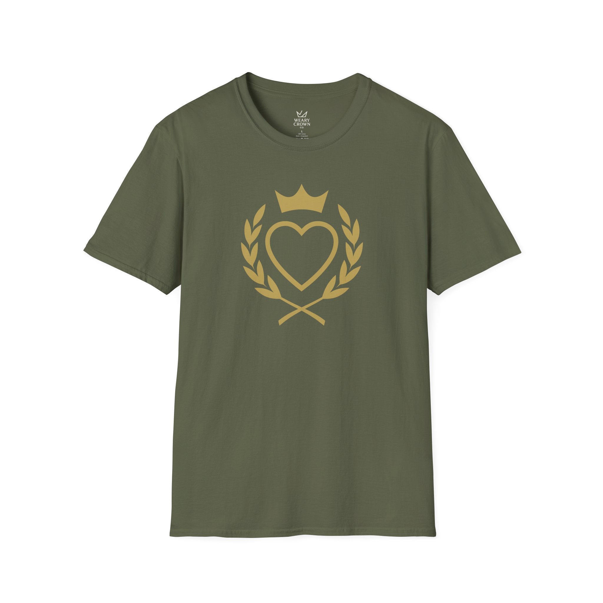 Crowned Heart Laurel Tee – Minimal Loyalty & Leadership Crest T‑Shirt