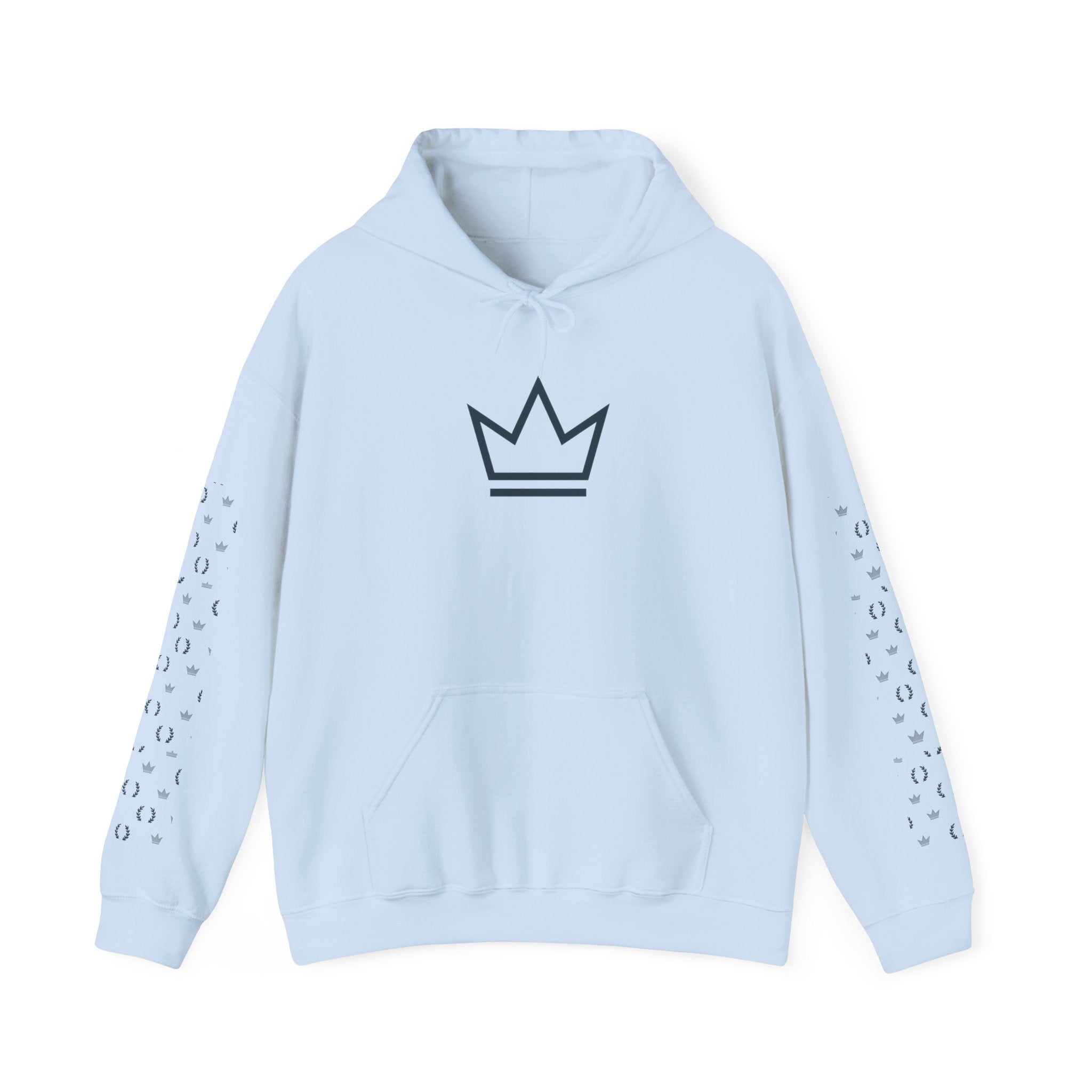 Crowned Essentials Hoodie – Crown Front + Monogram Pattern Sleeves