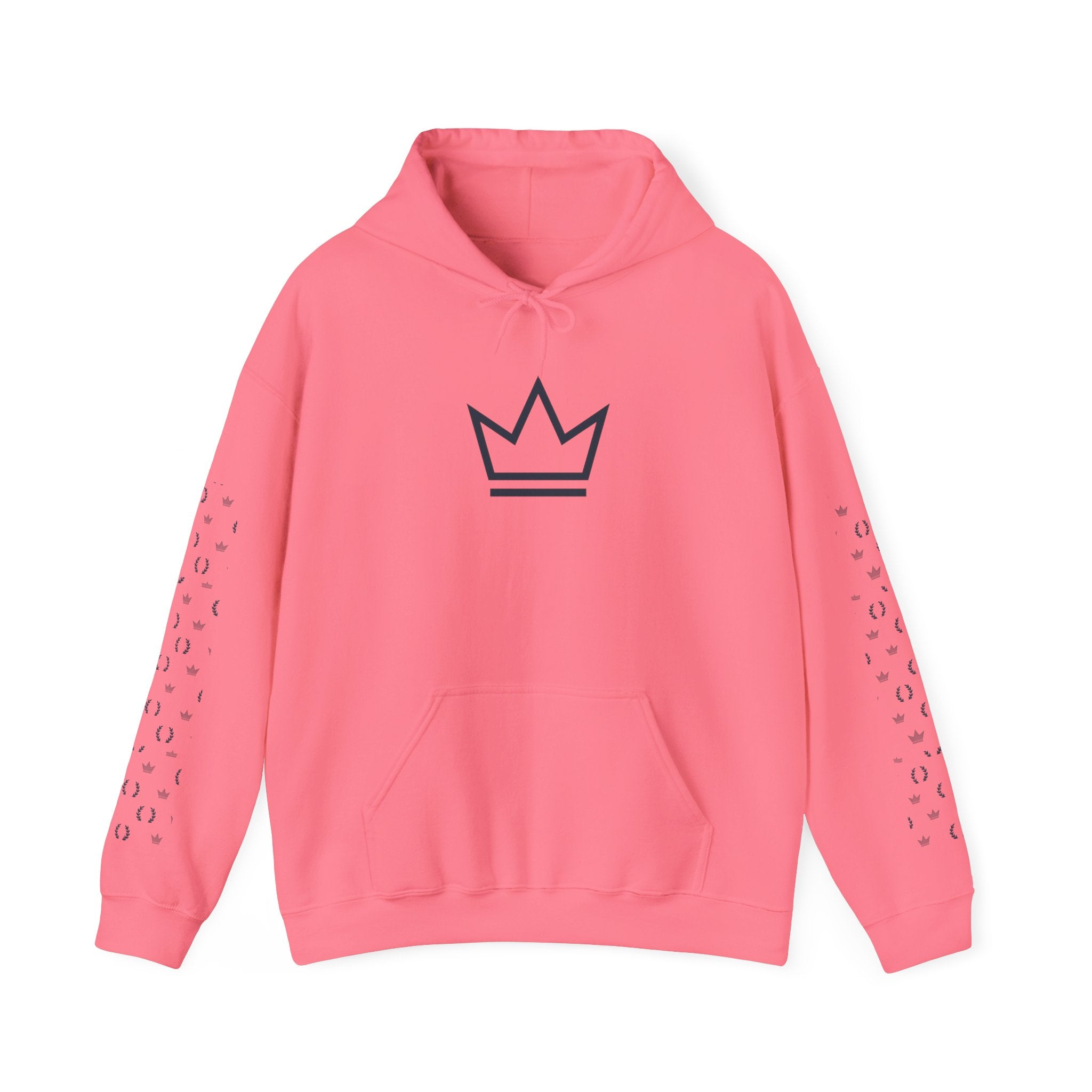 Crowned Essentials Hoodie – Crown Front + Monogram Pattern Sleeves