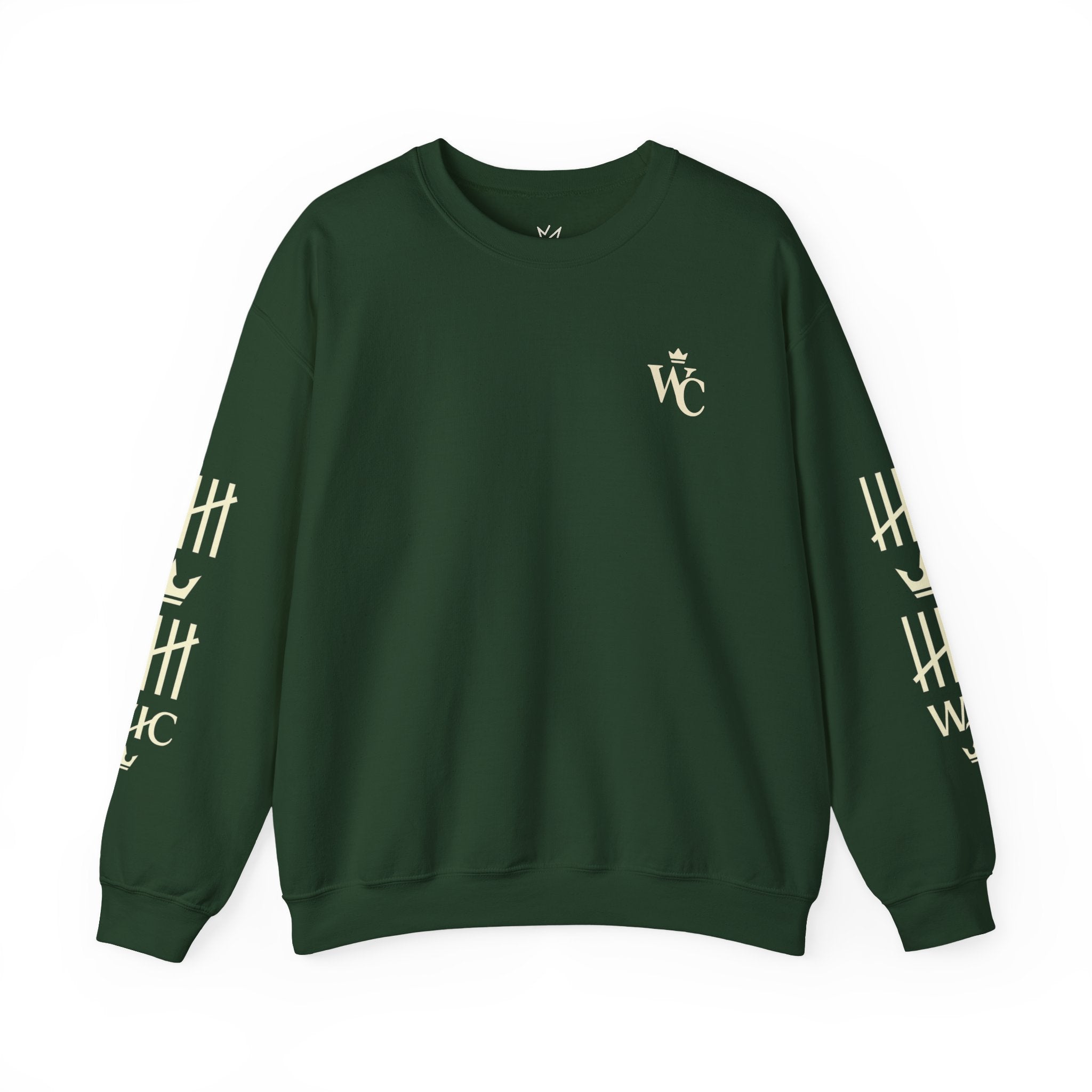Crewneck Sweatshirt — WC Crown Logo & Tally Sleeve Graphic