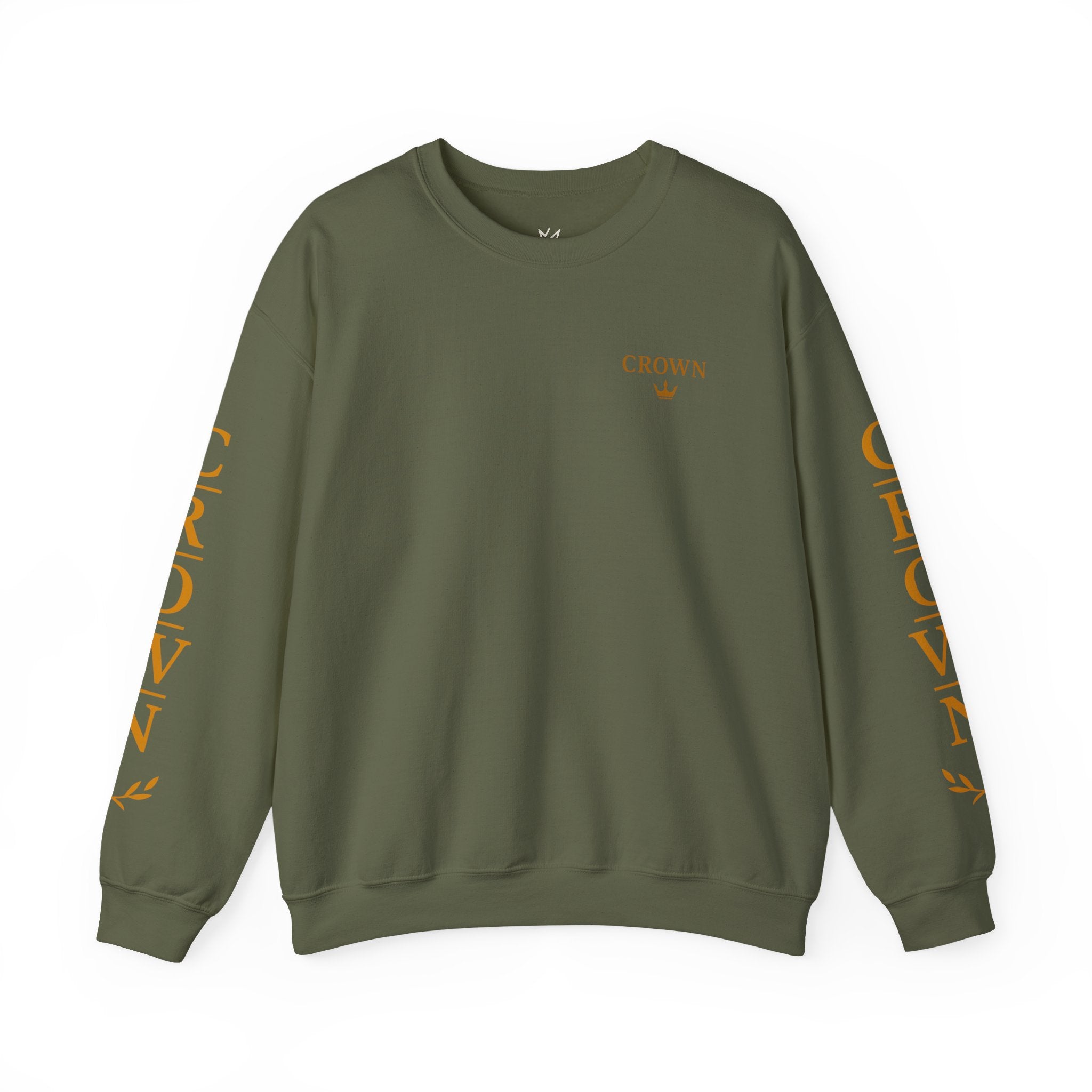 Crown Logo Crewneck Sweatshirt — Black & Gold Sleeve Graphic