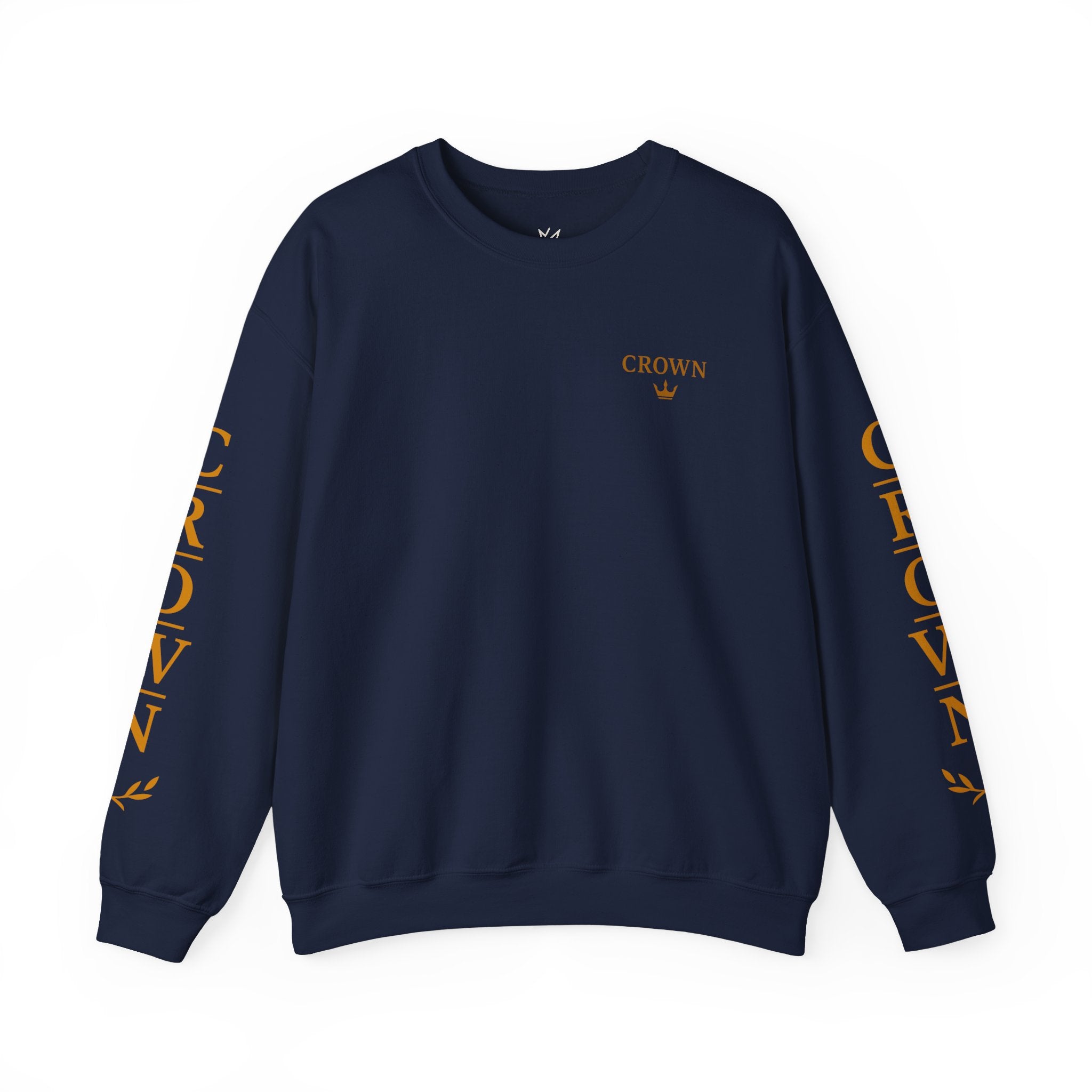 Crown Logo Crewneck Sweatshirt — Black & Gold Sleeve Graphic