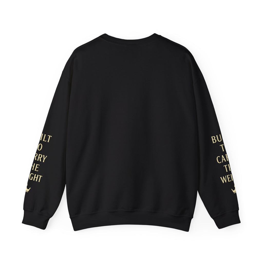 Crewneck Sweatshirt — ‘CROWN’ Minimal Gold Logo with Sleeve Text (Motivational Streetwear)