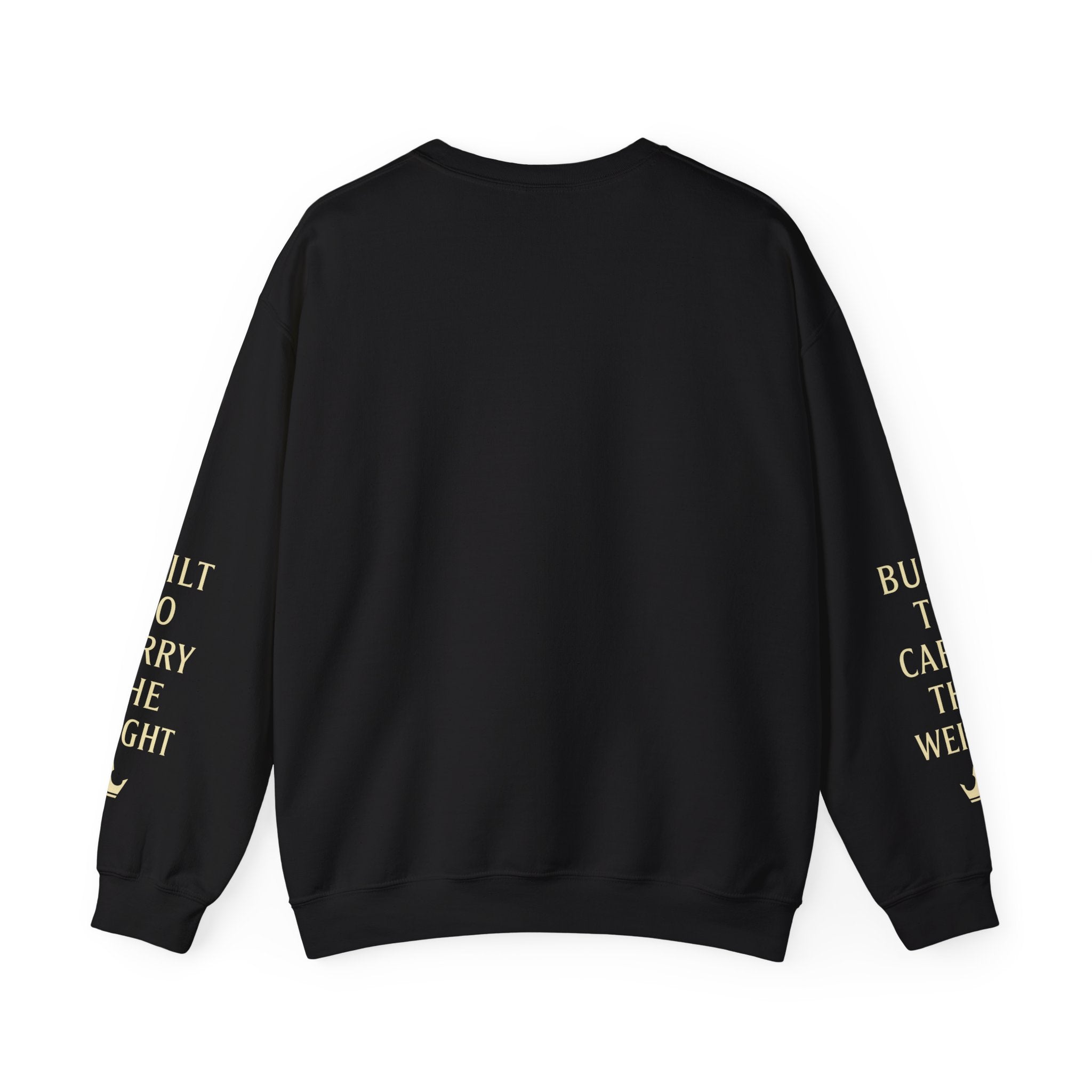 Crewneck Sweatshirt — ‘CROWN’ Minimal Gold Logo with Sleeve Text (Motivational Streetwear)