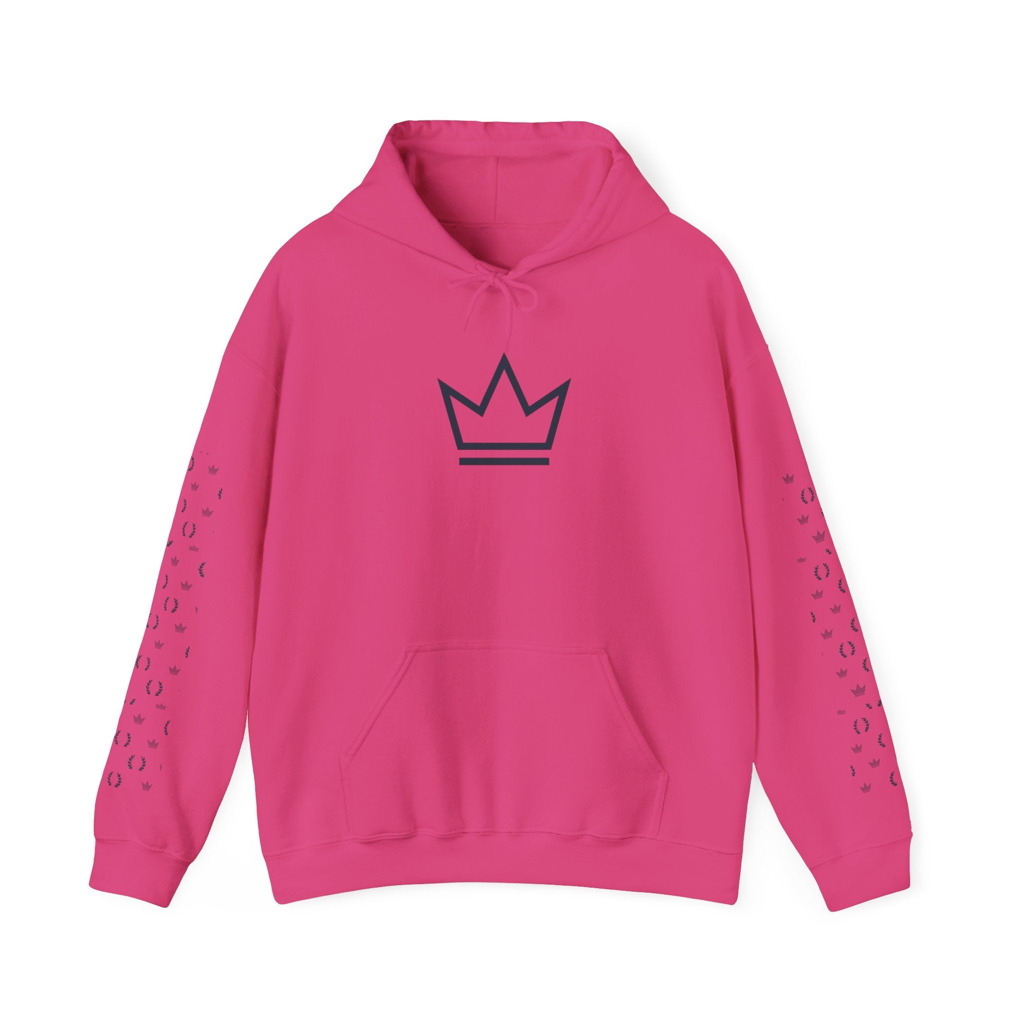 Crowned Essentials Hoodie – Crown Front + Monogram Pattern Sleeves