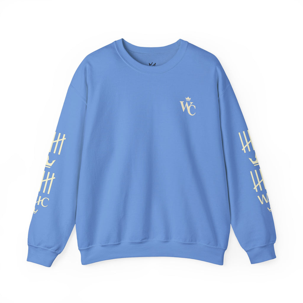 Crewneck Sweatshirt — WC Crown Logo & Tally Sleeve Graphic