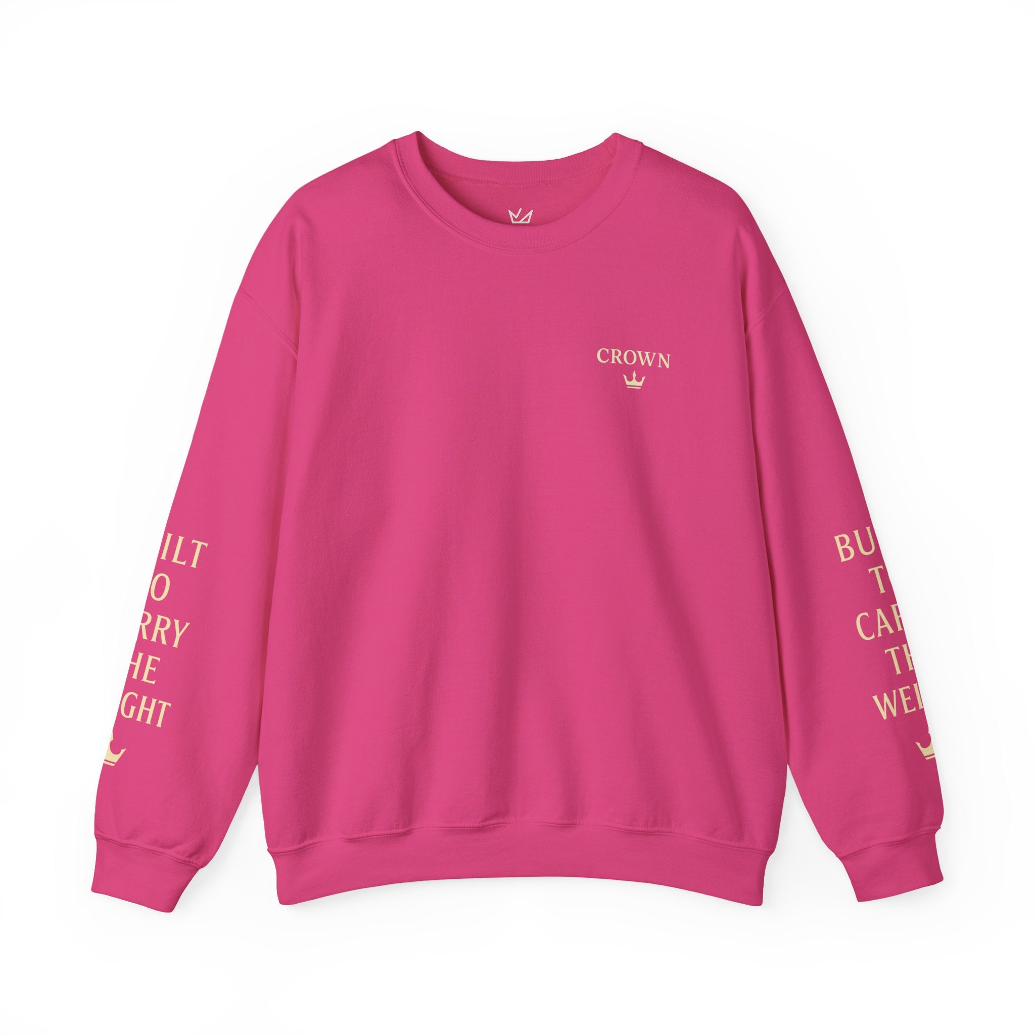 Crewneck Sweatshirt — ‘CROWN’ Minimal Gold Logo with Sleeve Text (Motivational Streetwear)