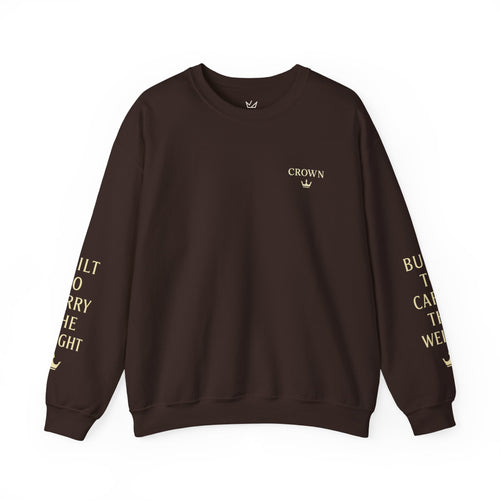 Crewneck Sweatshirt — ‘CROWN’ Minimal Gold Logo with Sleeve Text (Motivational Streetwear)