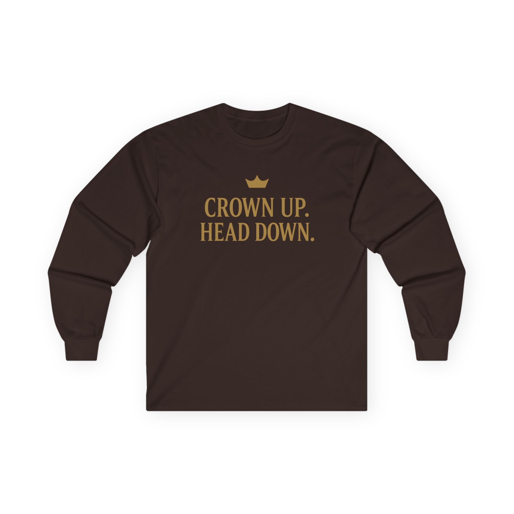 Crown Up. Head Down. – Minimalist Crown Long Sleeve T‑Shirt
