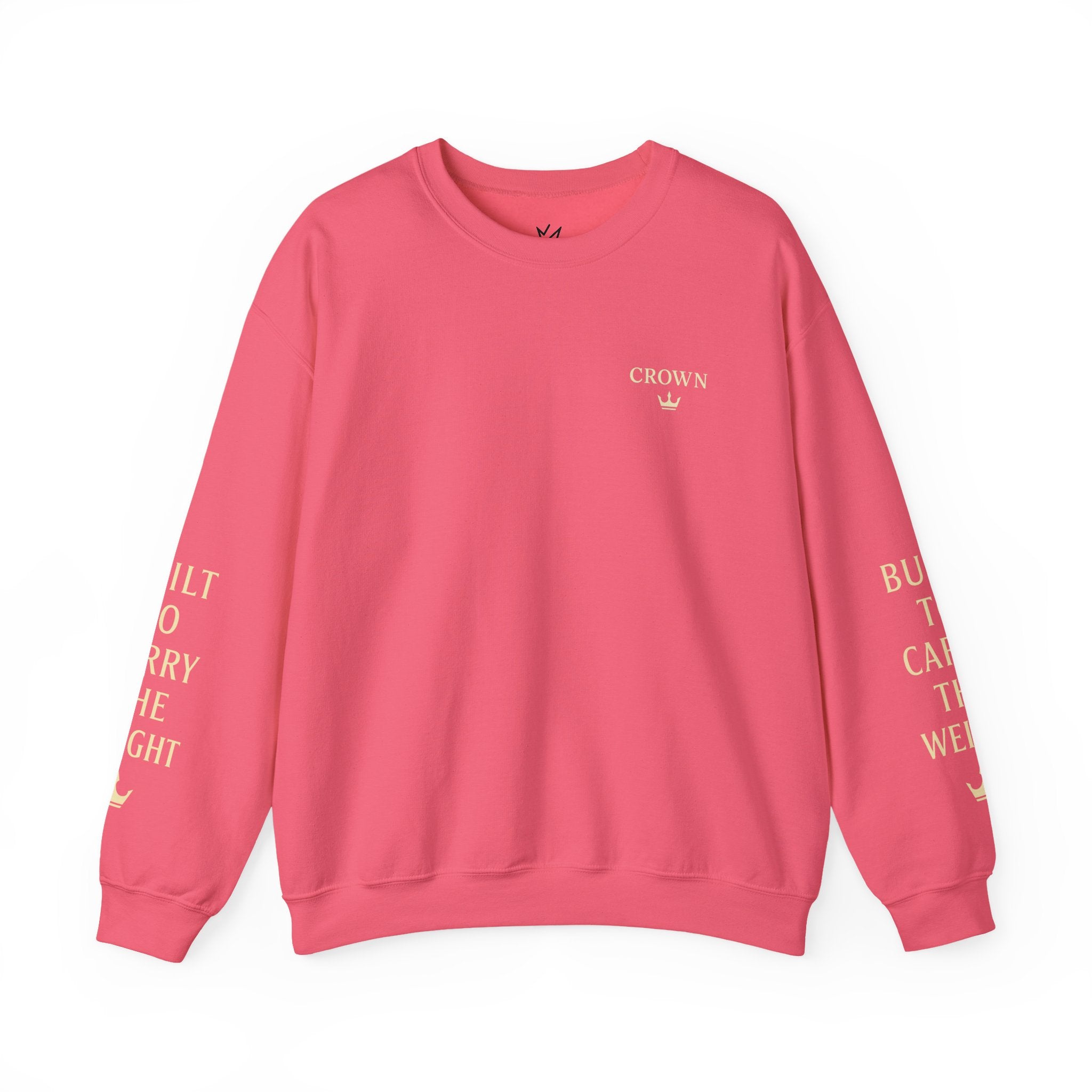Crewneck Sweatshirt — ‘CROWN’ Minimal Gold Logo with Sleeve Text (Motivational Streetwear)